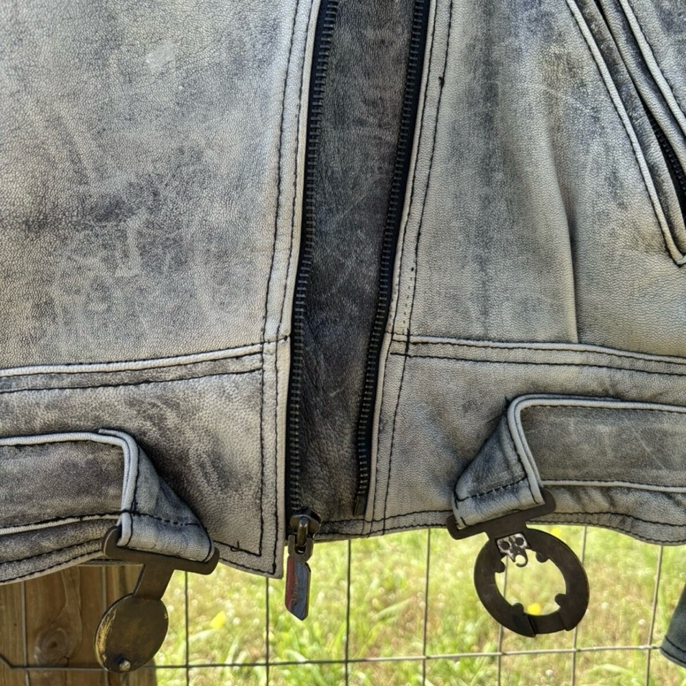 Vintage 90’s Schuh Distressed Gray Leather Motorcycle Jacket Size XS - Picture 11 of 16
